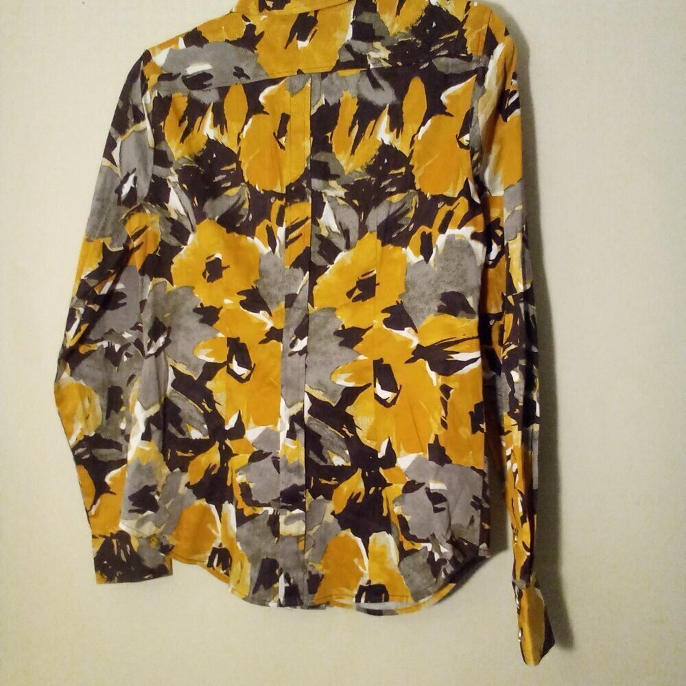 New York & Company Shirt Women S Long Sleeve Button Up Pattern Orange Brown - Picture 10 of 13